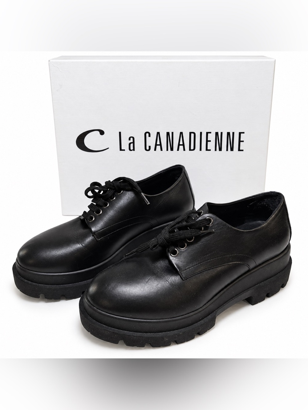 La Canadienne Black Leather Platform Derby Oxford Shoes EU 36 Made in Italy